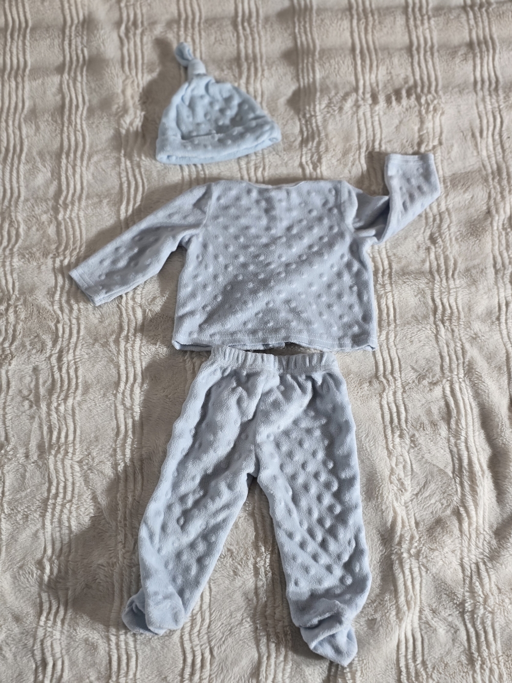 Soft Light Blue Baby Pajama Set with Hat - Picture 2 of 5